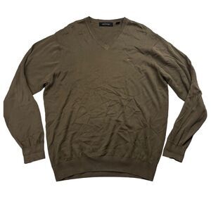 Greg Norman Green/Brown Knit V-Neck Long Sleeve Sweater Size XL Golf Cotton
